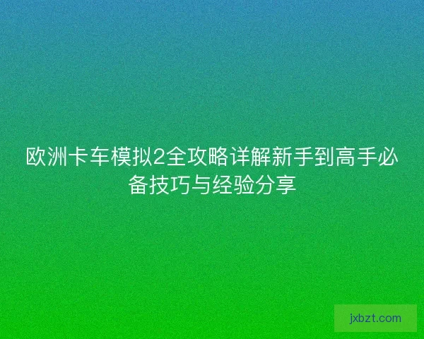 欧洲卡车模拟2全攻略详解新手到高手必备技巧与经验分享