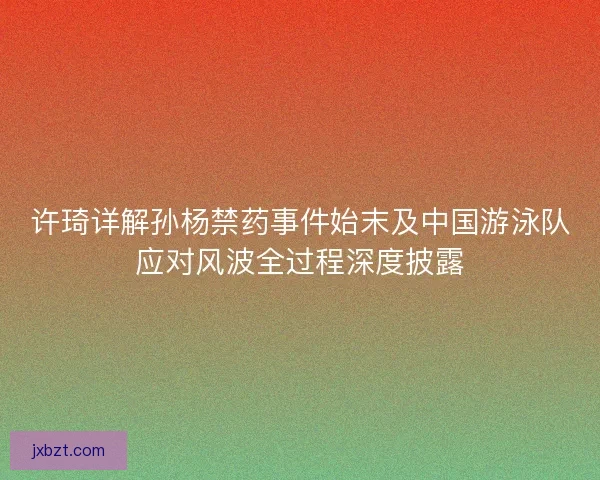许琦详解孙杨禁药事件始末及中国游泳队应对风波全过程深度披露